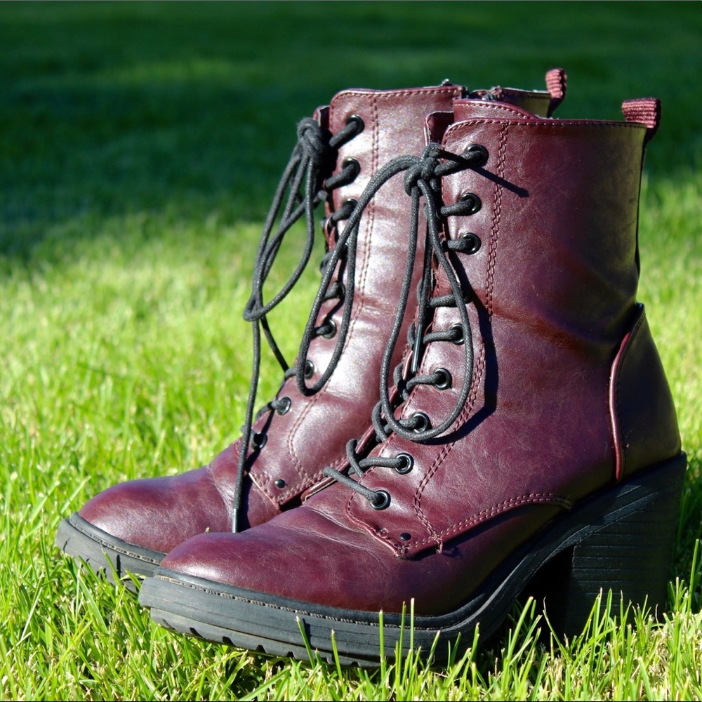 burgundy lace up combat boots